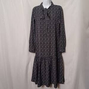 Penelope Women's Navy Blue Floral Tie Neck Midi Dress. Size S